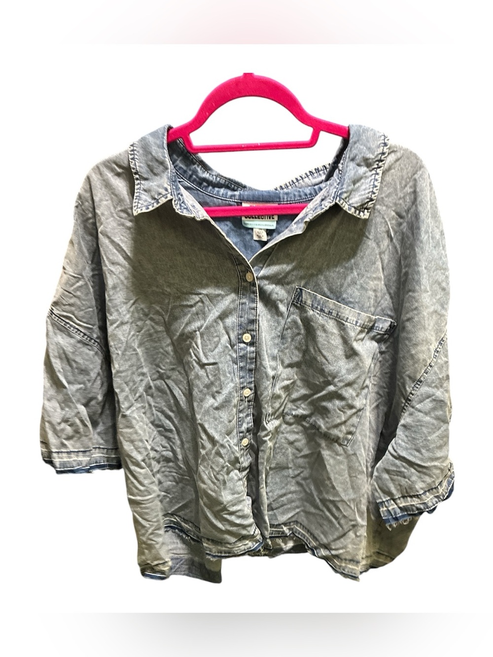 Casual Washed Denim Button-Front Jacket - Blue